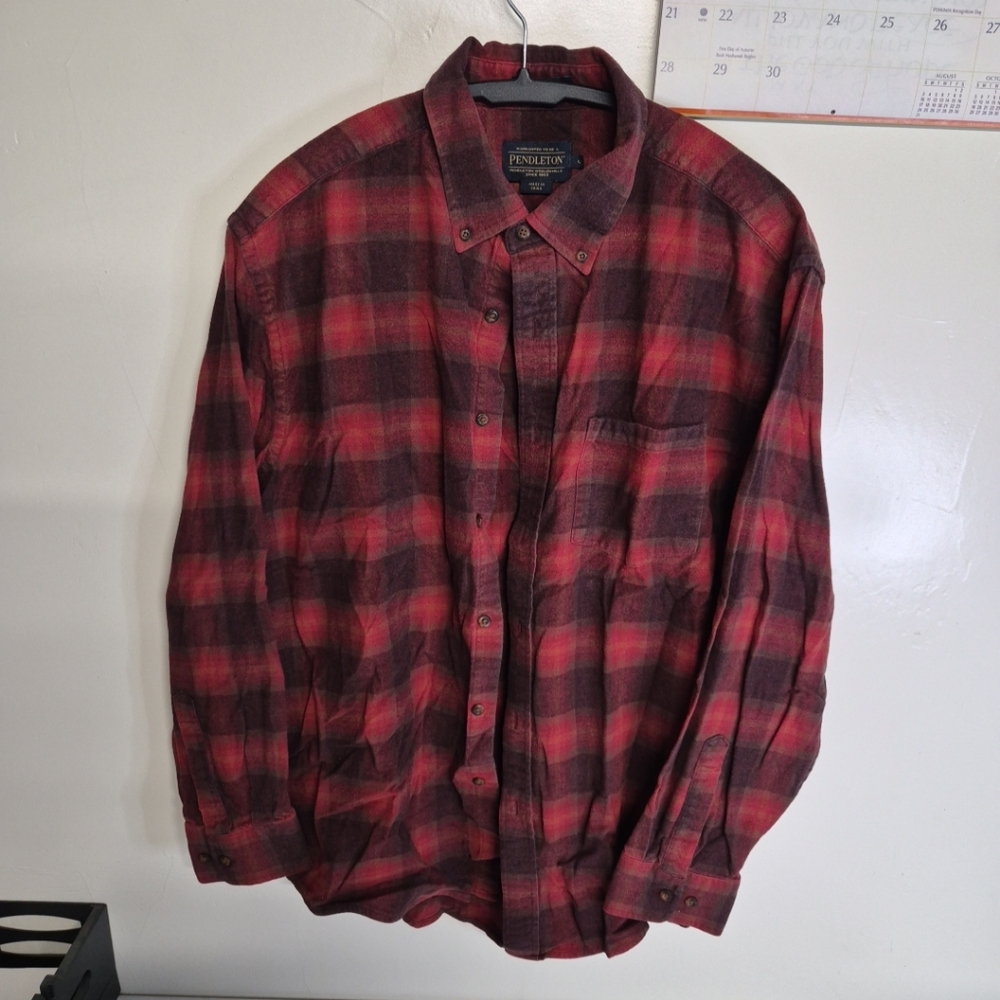 Pendleton Men’s Mason Flannel Shirt Red Plaid Long Sleeve Button Up Size L